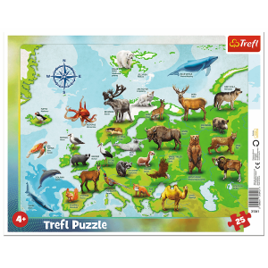 Puzzle 25 el. Ramkowe Mapa Europy ze zwierzętami 31341