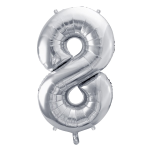 Balon foliowy Cyfra 8 86cm srebrny PartyDeco HEL