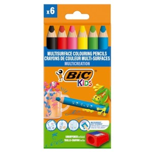 Kredki ołówkowe BIC 6szt Multisurface + temperówka