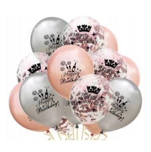 Zestaw balony lateksowe Happy Birthday - róż 15 szt. 