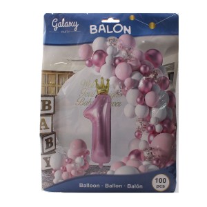Ścianka balonowa 100 el. Roczek różowy Galaxy Party