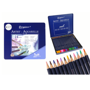 Zestaw 24 Kredek Akwarelowych Metalowy Pojemnik