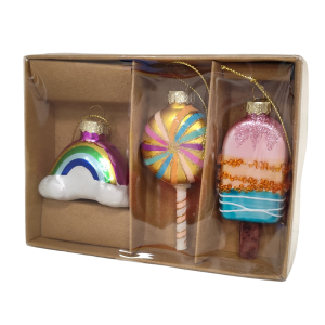 Bombki szklane 3 szt Tęcza Lizak Lód