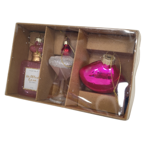 Bombki szklane 3 szt Usta Kieliszek Perfum