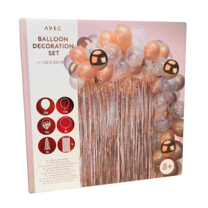 Dekoracja urodzinowa AVEC kurtyna + balony różowa