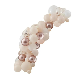 Girlanda balonowa biała, brzoskwinia i różowa z kwiatami