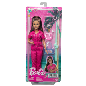 BARBIE Lalka różowy kombinezor akcesoria HPL76