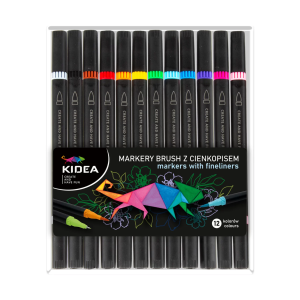Markery Brush z cienkopisem 12kol Kidea