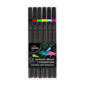 Markery Brush z cienkopisem 6kol Kidea