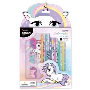 Zestaw ołówek, kredki, gumki Unicorn Kidea