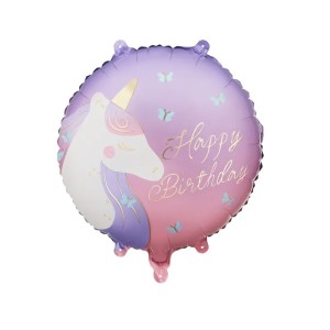 Balon foliowy 35x35cm Happy Birthday Jednorożec
