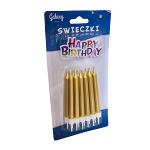 Świeczki urodzinowe 12szt złote Happy Birthday Galaxy