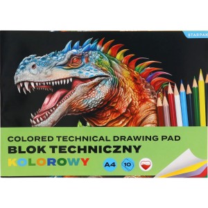 Blok A4 techniczny kolorowy Dinozaur STK