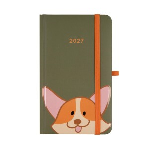 Kalendarz 2027 A6 kieszonkowy z gumką Corgi Albi