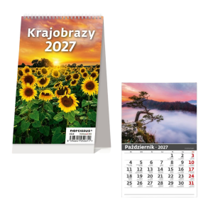 Kalendarz 2027 Biurkowy Pionowy Krajobrazy miesięc