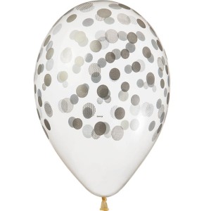 Balony 13" premium konfetti srebrne - 5 szt HEL 