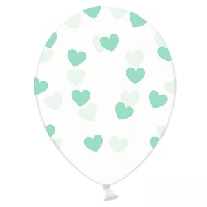 Balony 6szt 30cm transparentne serduszka niebieskie PartyDeco