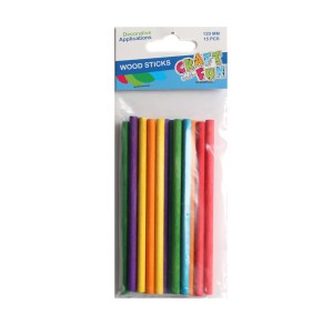 Drewniane Patyczki Okrągłe Kolorowe 12cm Craft 15 szt.