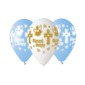 Balony 5szt 13" Chrzest chłopca Premium Hel Godan