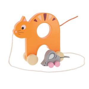Zabawka drewniana Kotek z myszką na kółkach 61445